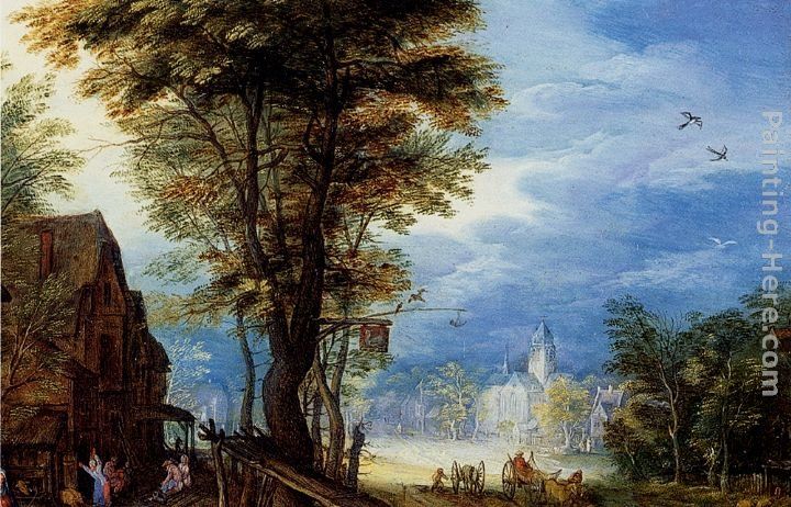 Jan the elder Brueghel A Village Street With The Holy Family Arriving At An Inn [detail 1]